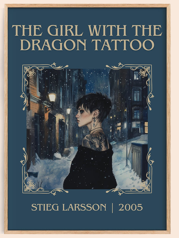 The Girl with the Dragon Tattoo classic book art book poster by Stieg Larsson – framed literary art print