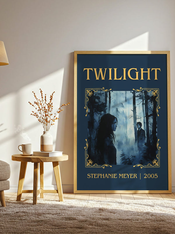 Twilight classic book art print in frame leaning in hallway – young adult wall art