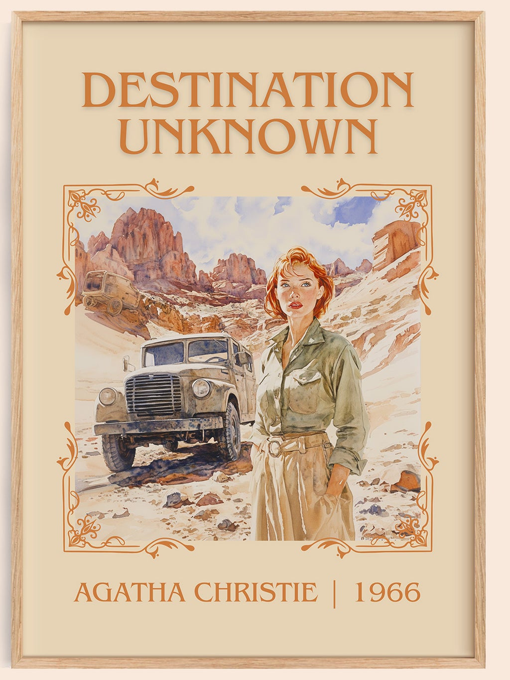 Destination Unknown classic book art book poster by Agatha Christie – framed literary art print