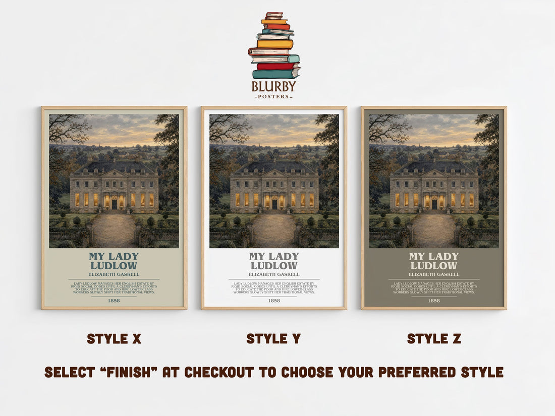 My Lady Ludlow bookish print in frame leaning in hallway – classic literature wall art (mockup)