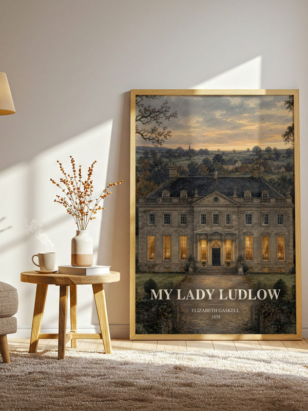 My Lady Ludlow watercolour print in frame leaning in hallway – classic literature wall art