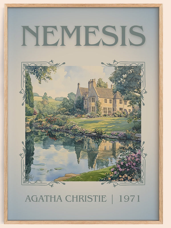 Nemesis classic book art book poster by Agatha Christie – framed literary art print