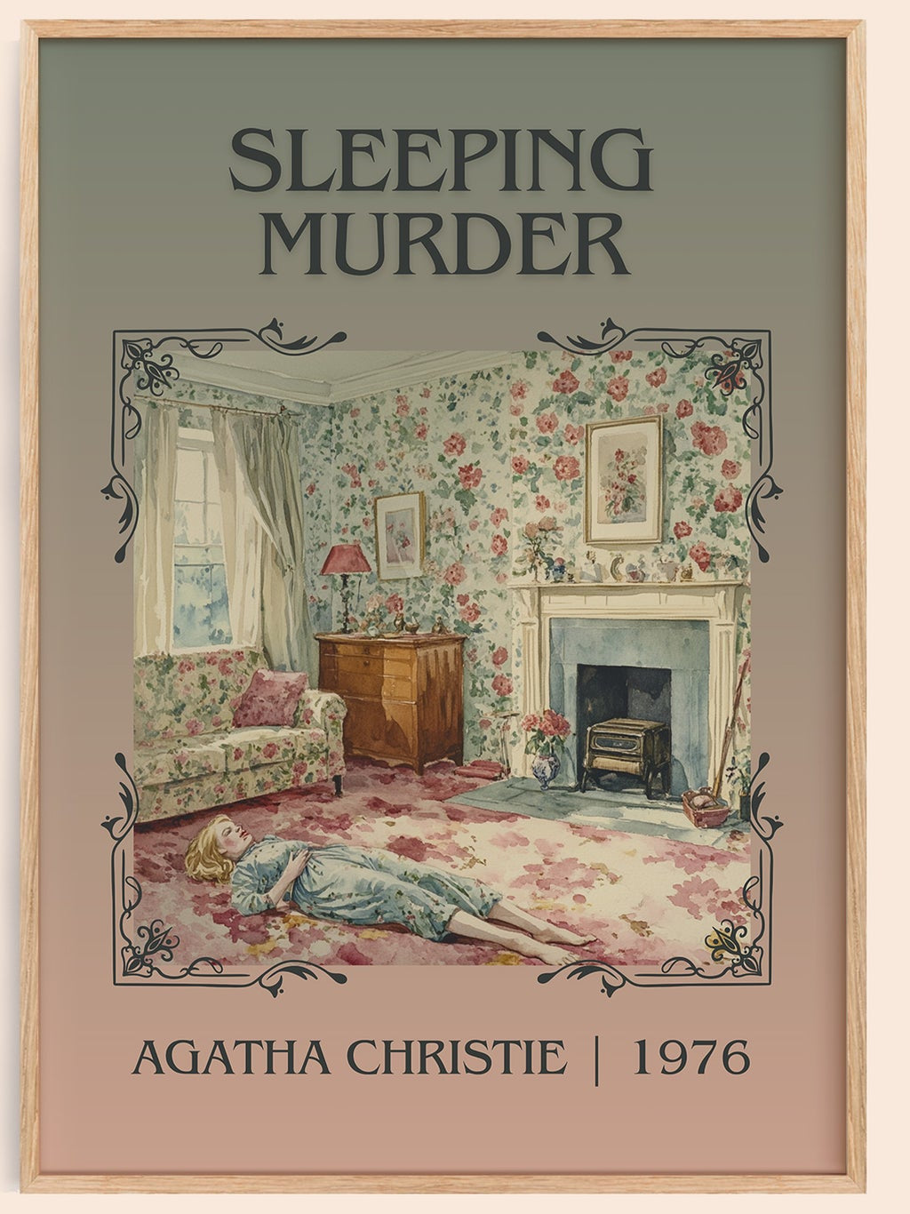Sleeping Murder classic book art book poster by Agatha Christie – framed literary art print