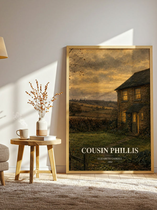 Cousin Phillis watercolour print in frame leaning in hallway – classic literature wall art