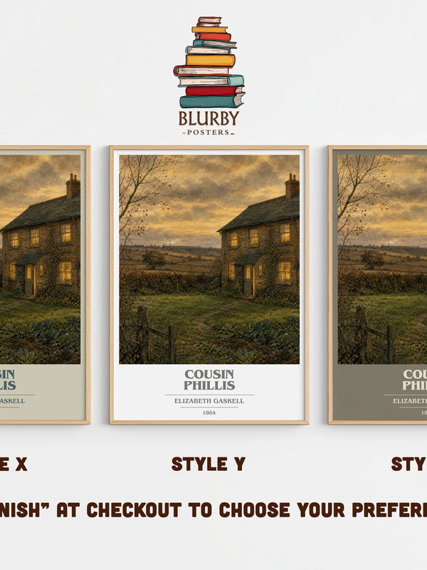 Cousin Phillis book cover print in frame leaning in hallway – classic literature wall art