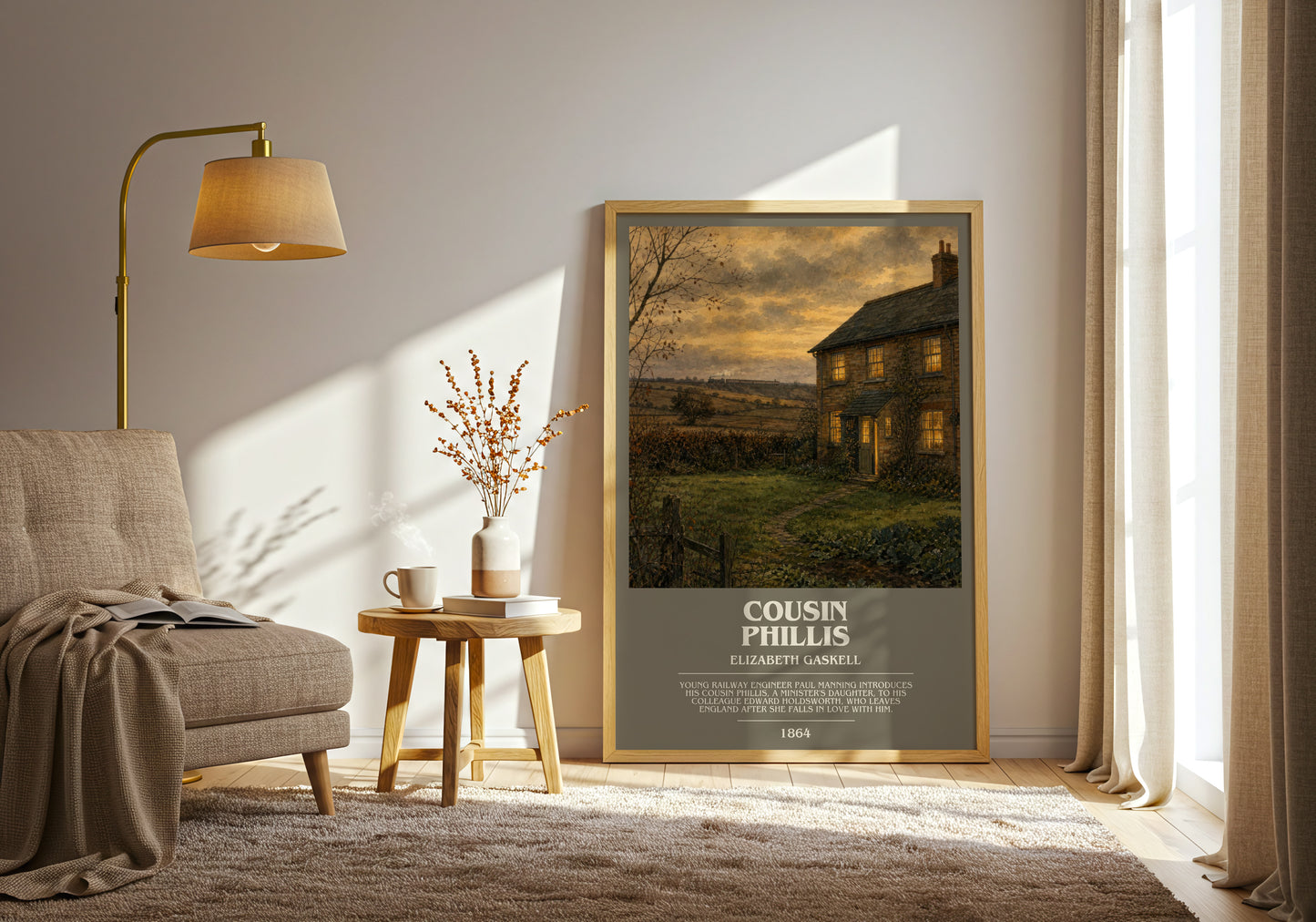 Cousin Phillis bookish print on bookshelf – Elizabeth Gaskell fan gift