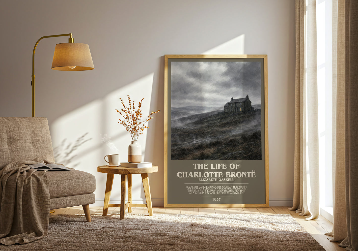The Life Of Charlotte Brontë bookish print on bookshelf – Elizabeth Gaskell fan gift