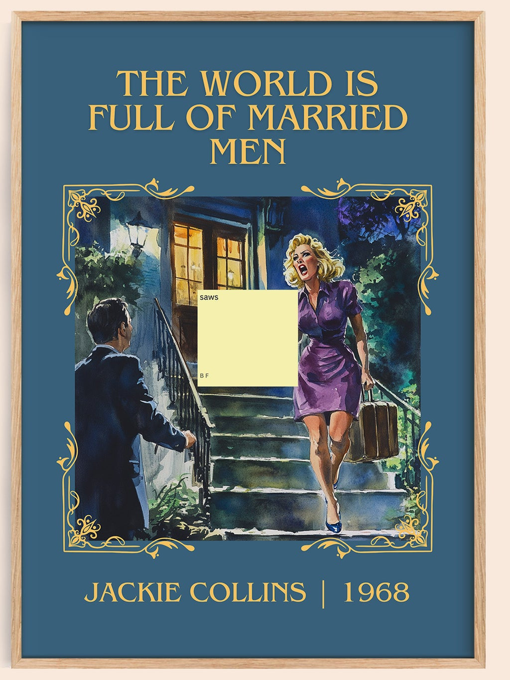 The World is Full of Married Men classic book art book poster by Jackie Collins – framed literary art print