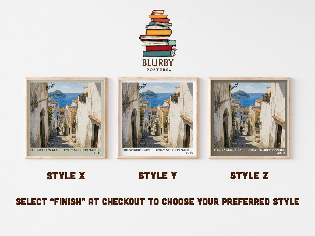 The Singer'S Gun literary print in frame leaning in hallway – crime wall art (mockup)