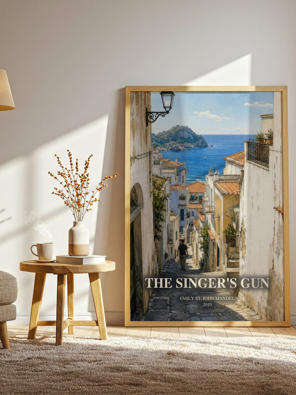The Singer'S Gun watercolour print in frame leaning in hallway – crime wall art