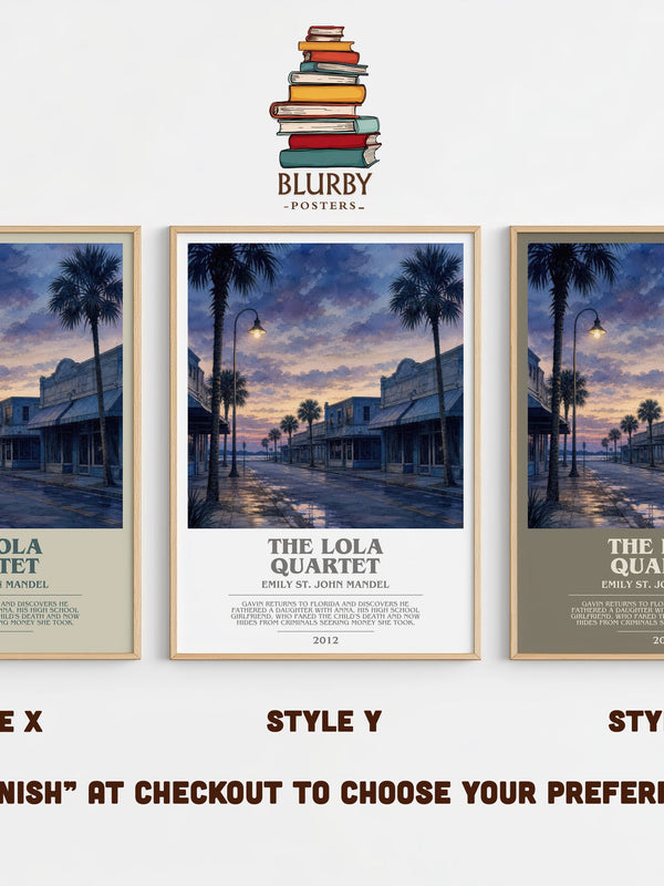 The Lola Quartet bookish print in frame leaning in hallway – mystery wall art