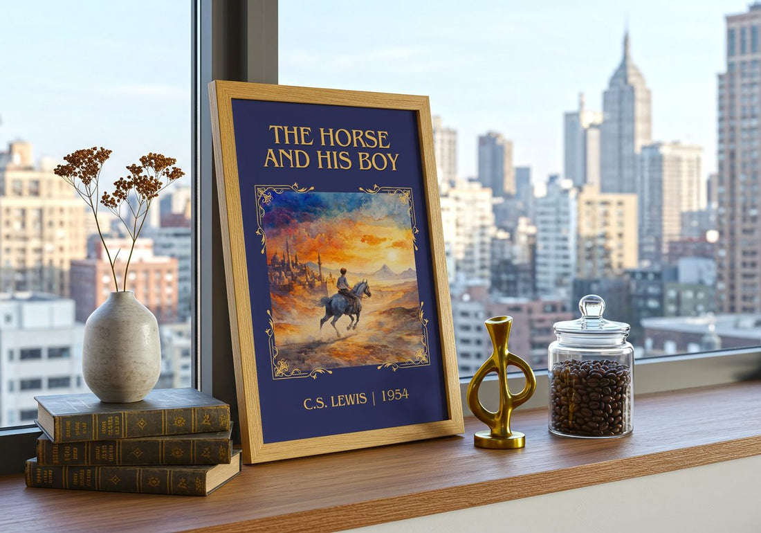 The Horse and his Boy Classic Book Art Print by C. S. Lewis – framed print on a city-view windowsill