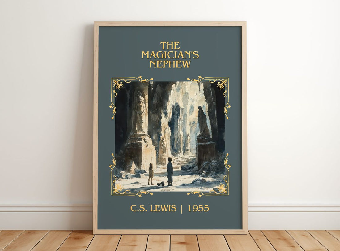 The Magician's Nephew Classic Book Art Print by C. S. Lewis – framed print leaning on a wooden floor