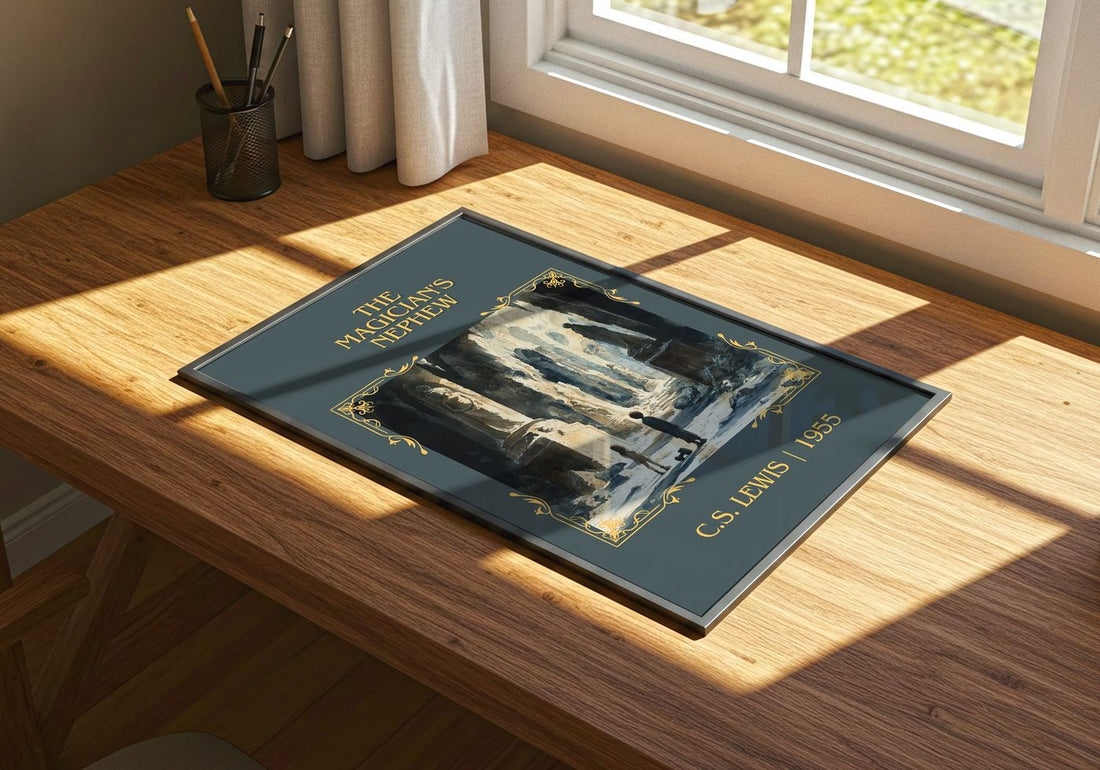 The Magician's Nephew Classic Book Art Print by C. S. Lewis – print on a sunlit desk
