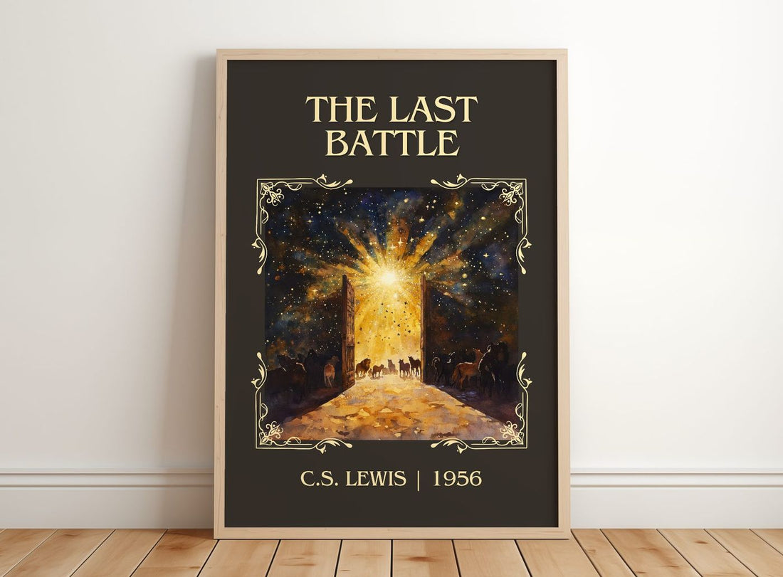 The Last Battle Classic Book Art Print by C. S. Lewis – framed print leaning on a wooden floor