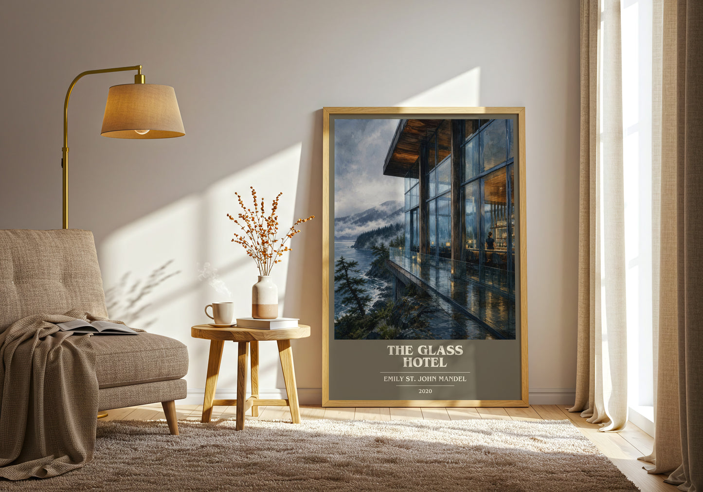 The Glass Hotel book cover print on bookshelf – Emily St. John Mandel fan gift