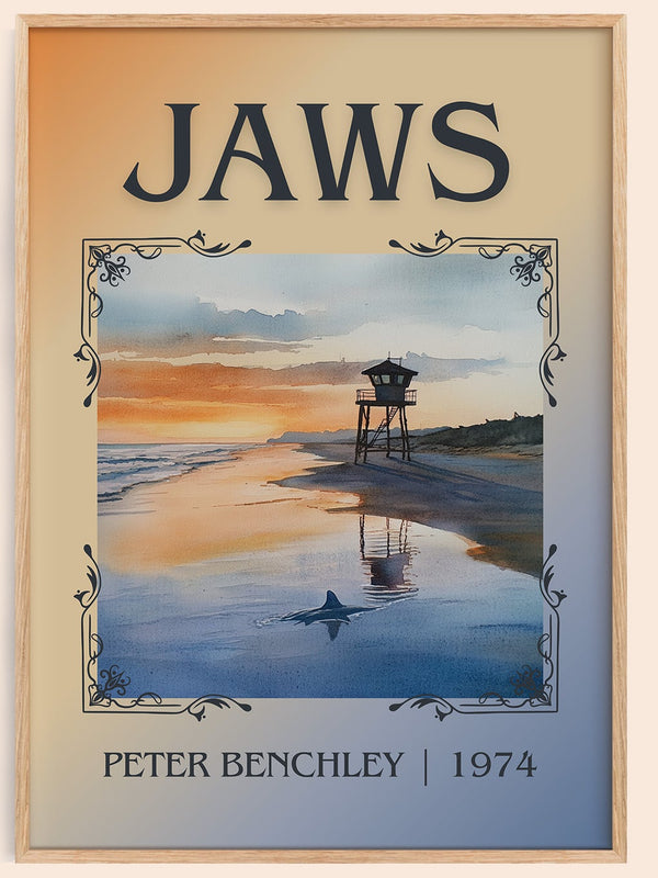Jaws classic book art book poster by Peter Benchley – framed literary art print