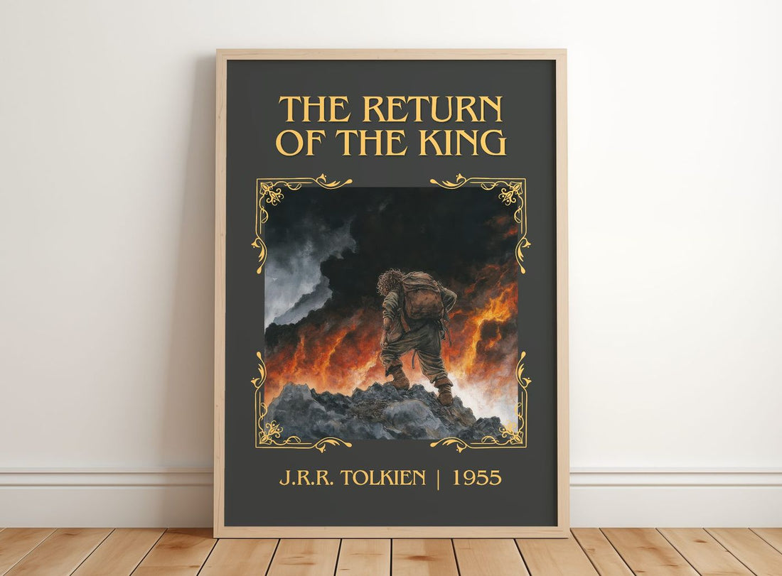 The Return Of The King Classic Book Art Print by J.R.R. Tolkien – framed print leaning on a wooden floor