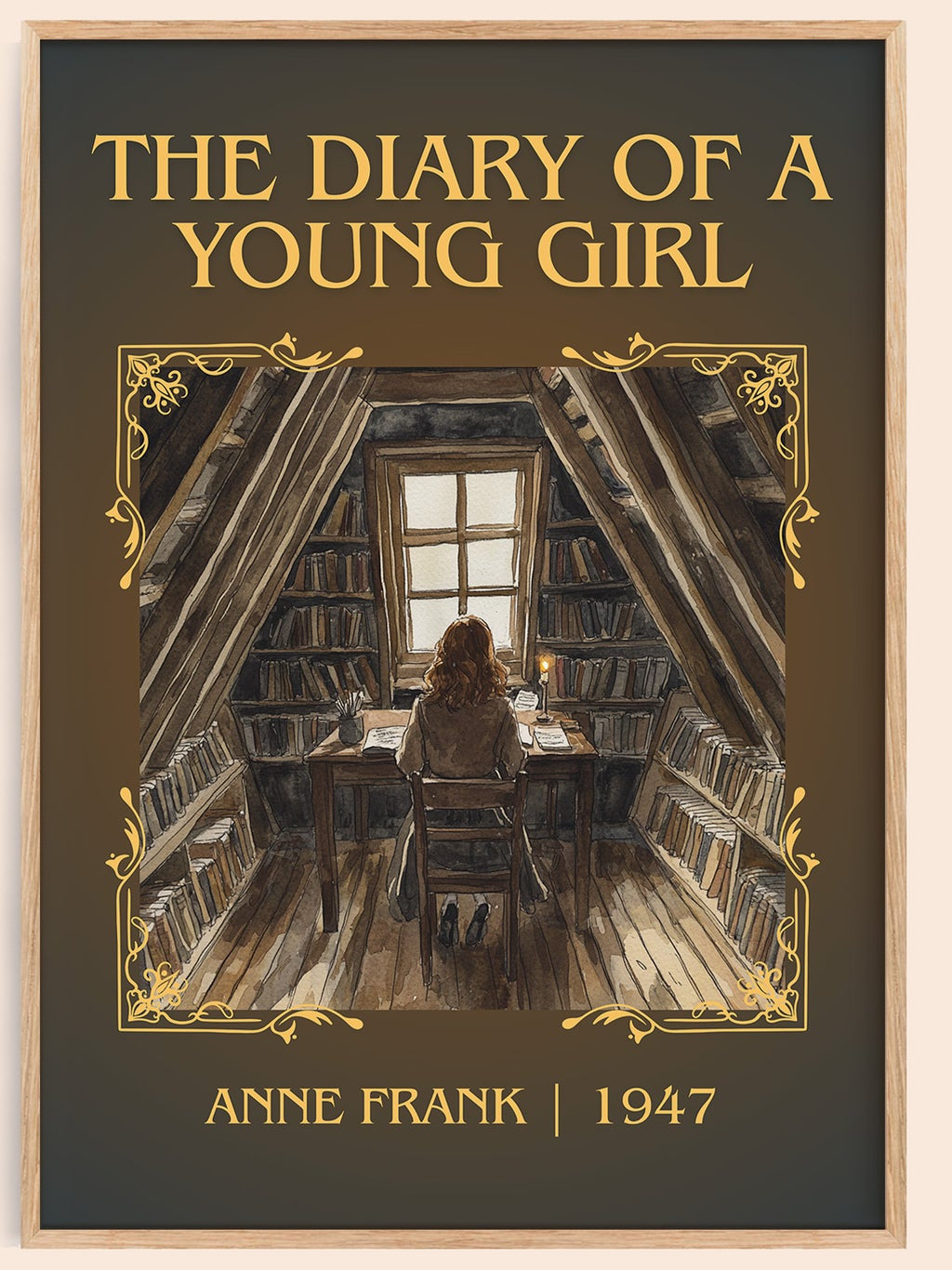 The Diary Of A Young Girl classic book art book poster by Anne Frank – framed literary art print