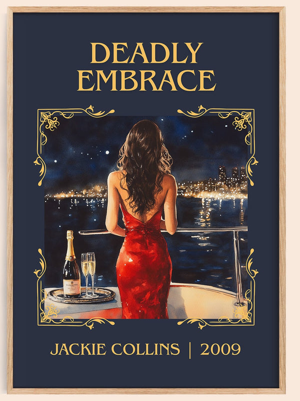 Deadly Embrace classic book art book poster by Jackie Collins – framed literary art print