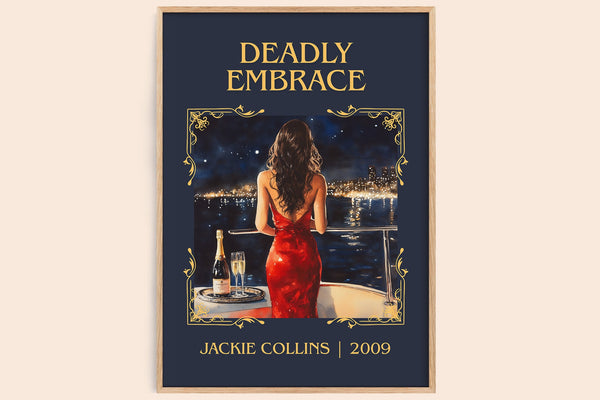 Deadly Embrace classic book art book poster by Jackie Collins – framed literary art print