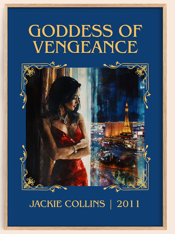 Goddess of Vengeance classic book art book poster by Jackie Collins – framed literary art print