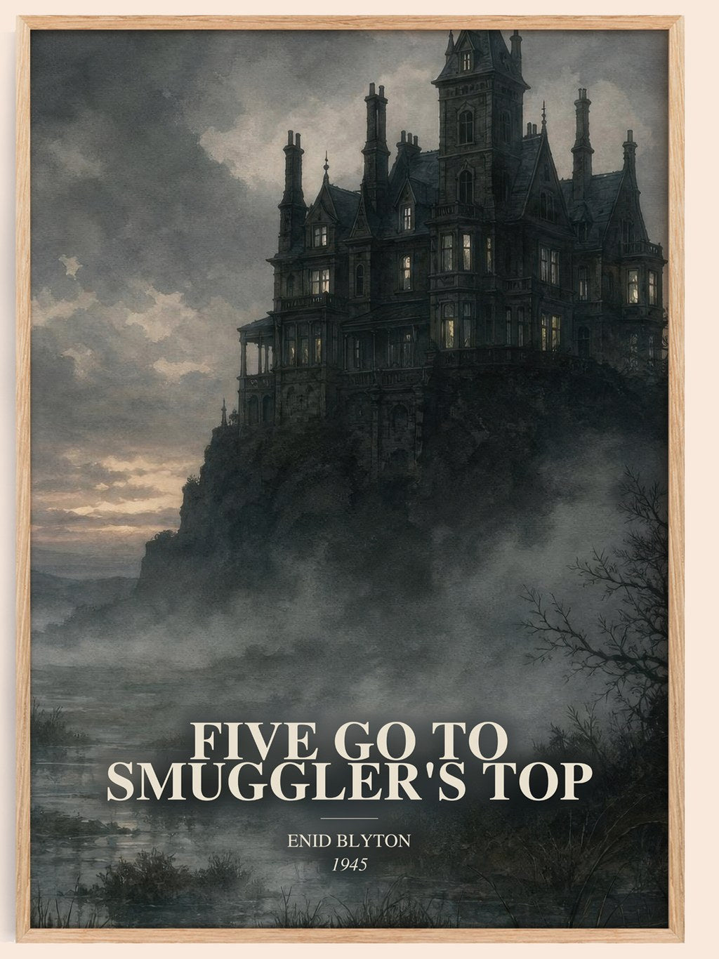 Five Go To Smuggler'S Top watercolour book poster by Enid Blyton – framed literary art print