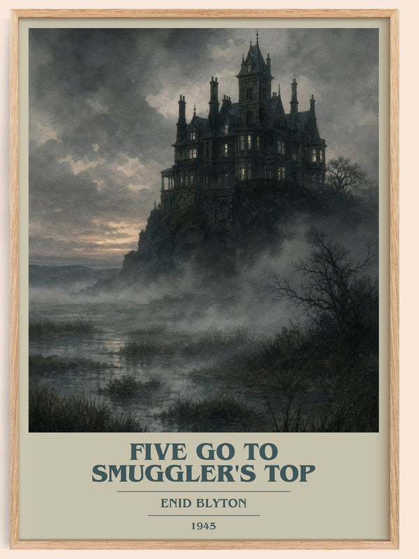Five Go To Smuggler'S Top book cover book poster by Enid Blyton – framed literary art print