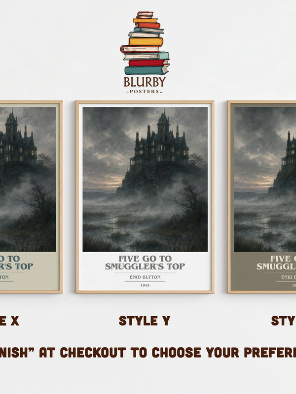 Five Go To Smuggler'S Top book cover print in frame leaning in hallway – childrens wall art