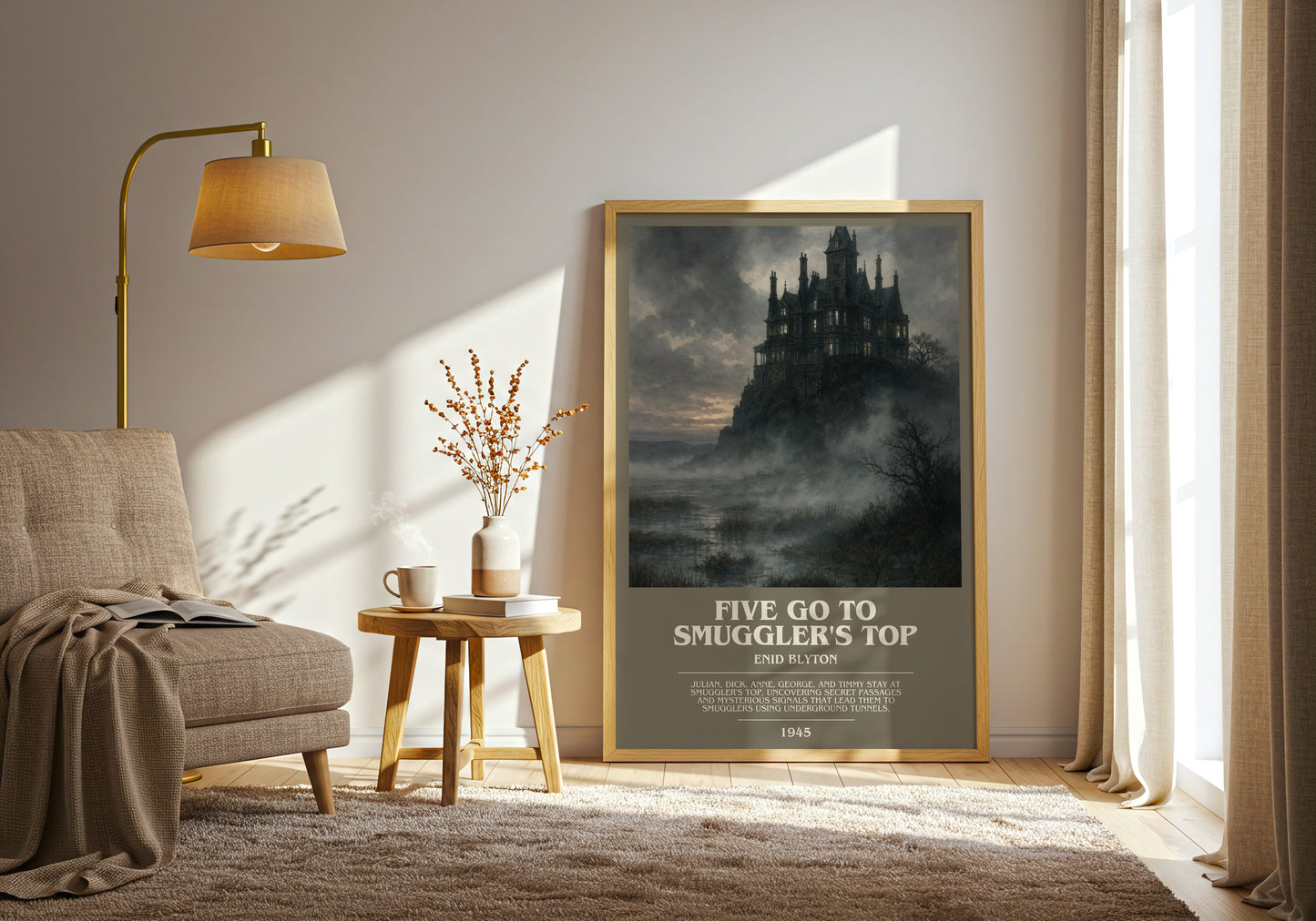 Five Go To Smuggler'S Top bookish print on bookshelf – Enid Blyton fan gift