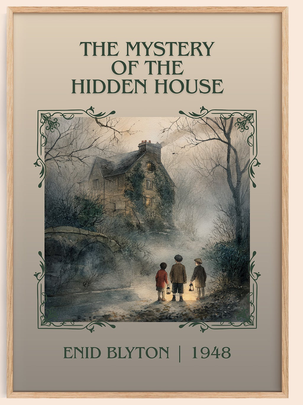 The Mystery Of The Hidden House classic book art book poster by Enid Blyton – framed literary art print