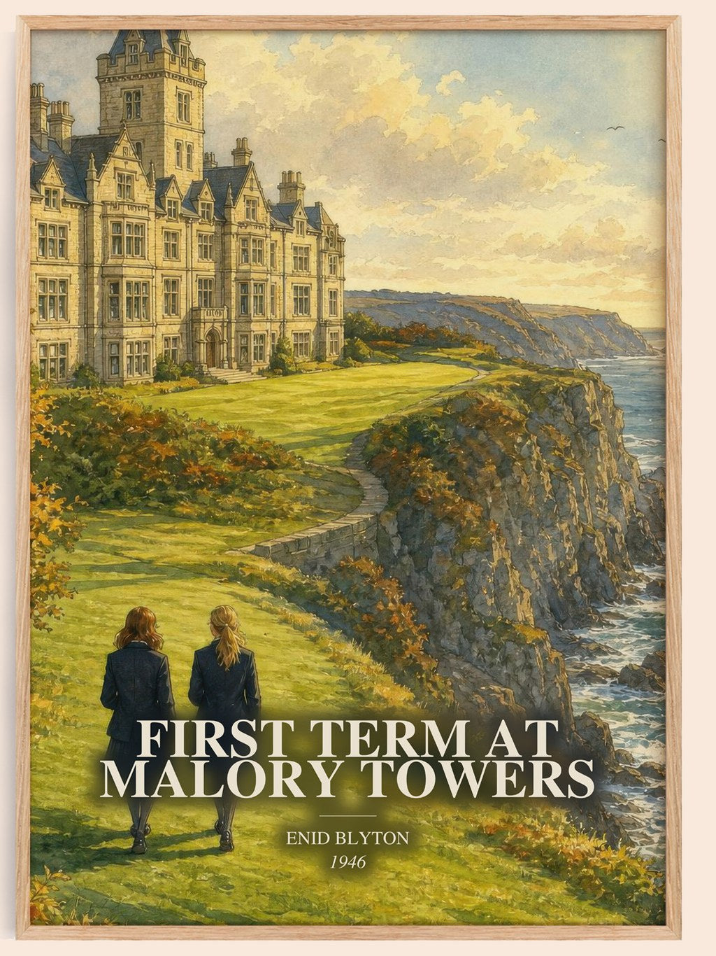 First Term At Malory Towers watercolour book poster by Enid Blyton – framed literary art print