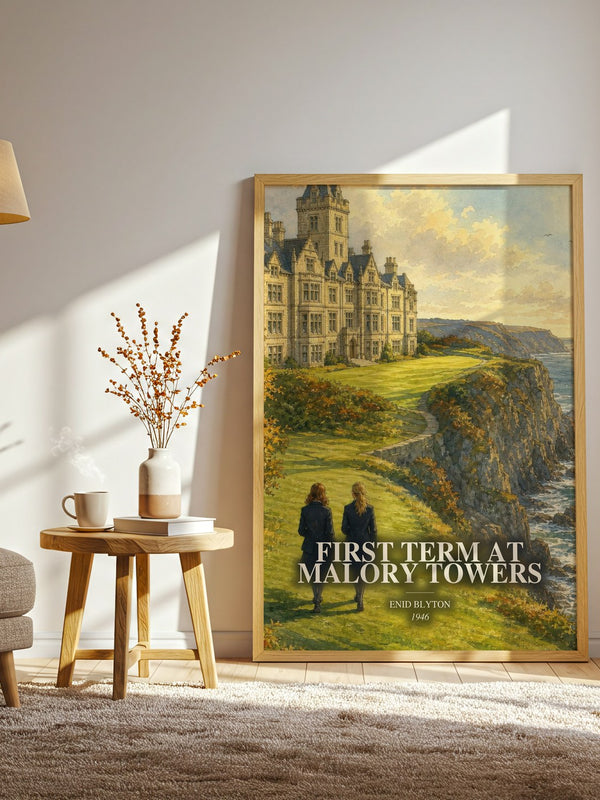 First Term At Malory Towers watercolour print in frame leaning in hallway – childrens wall art