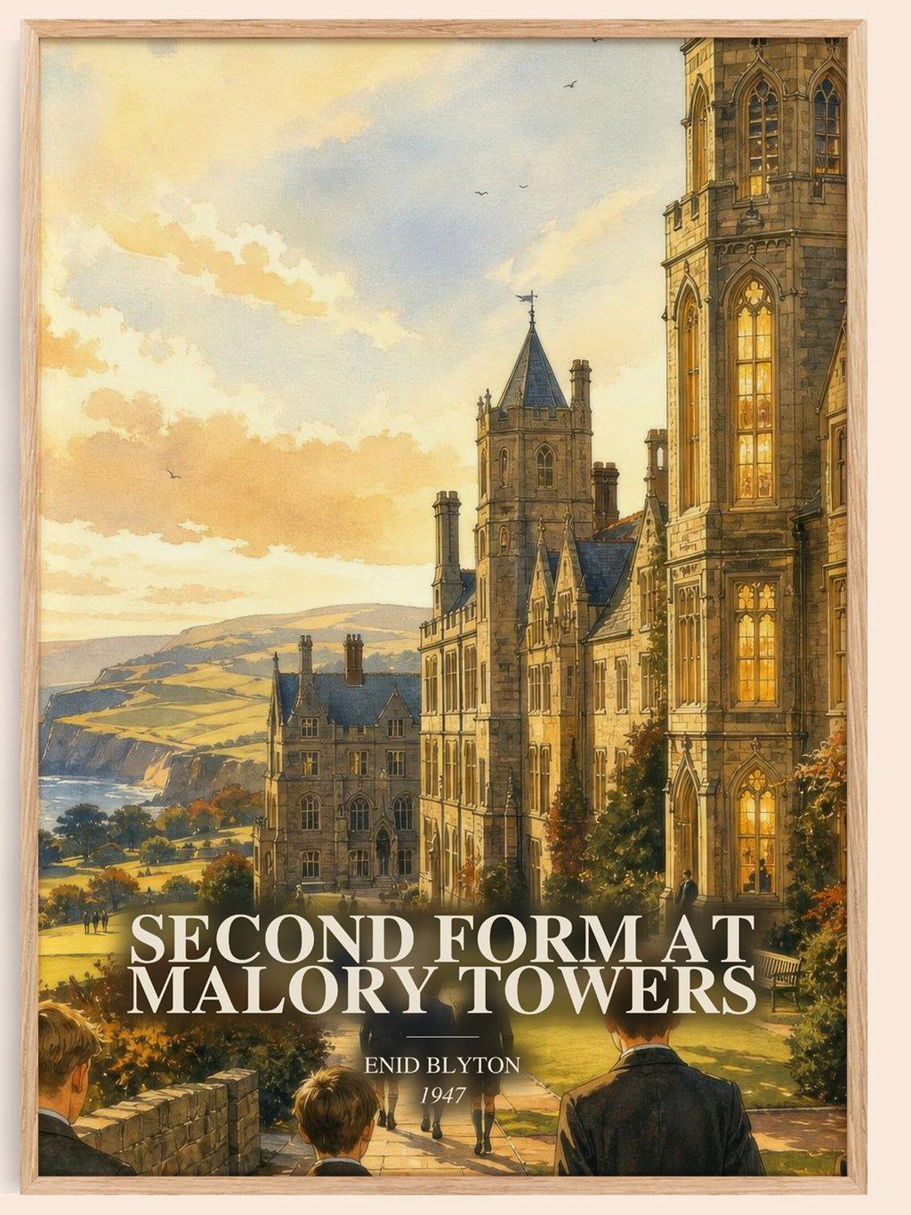 Second Form At Malory Towers watercolour book poster by Enid Blyton – framed literary art print