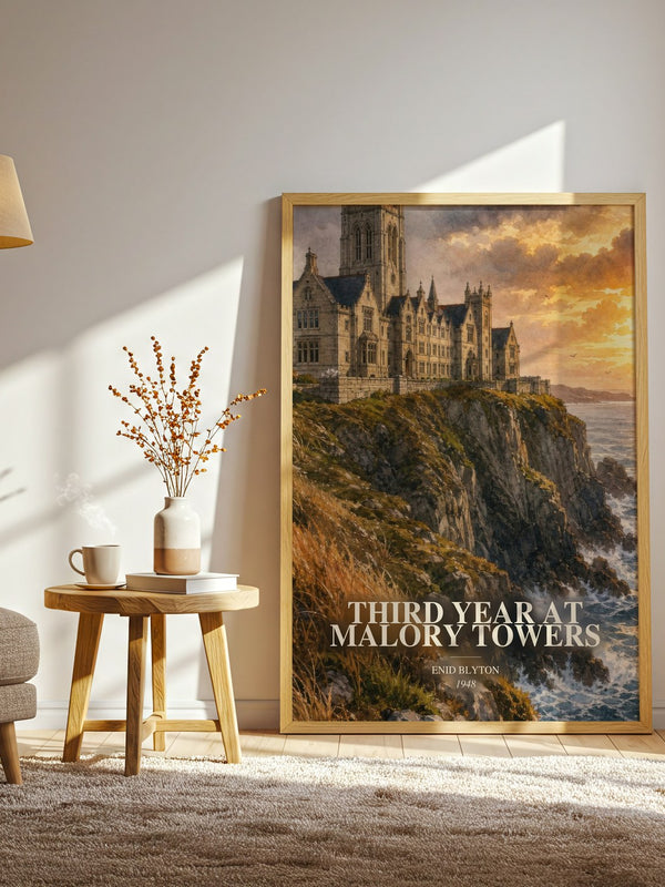Third Year At Malory Towers watercolour print in frame leaning in hallway – childrens wall art