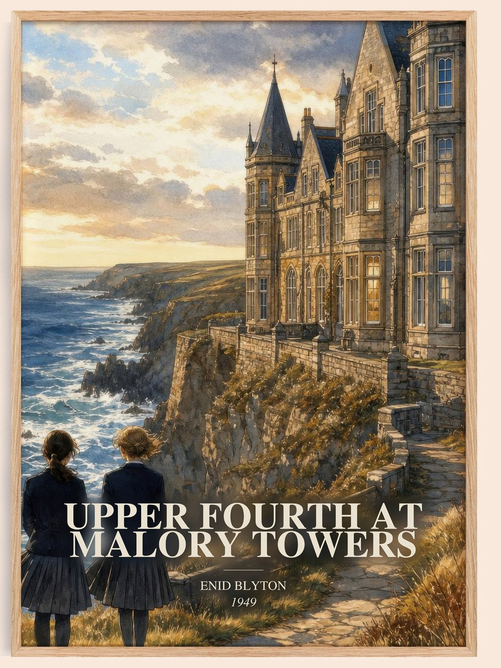 Upper Fourth At Malory Towers watercolour book poster by Enid Blyton – framed literary art print
