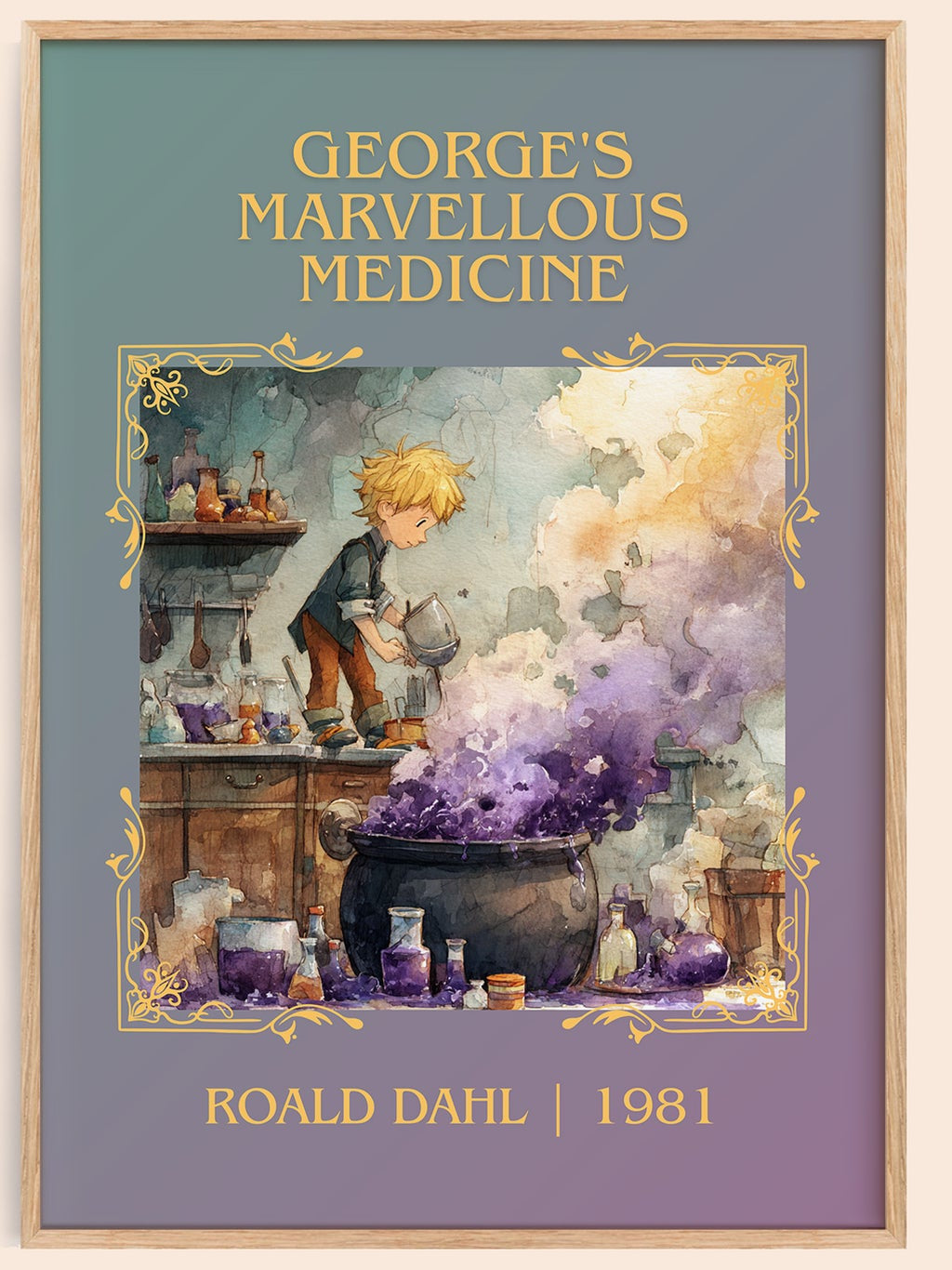 George's Marvellous Medicine classic book art book poster by Roald Dahl – framed literary art print