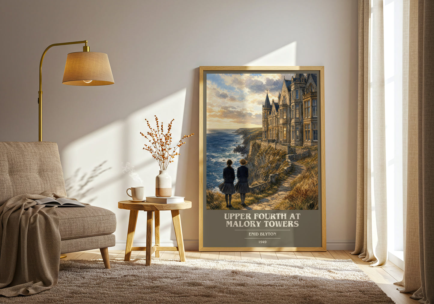 Upper Fourth At Malory Towers book cover print on bookshelf – Enid Blyton fan gift