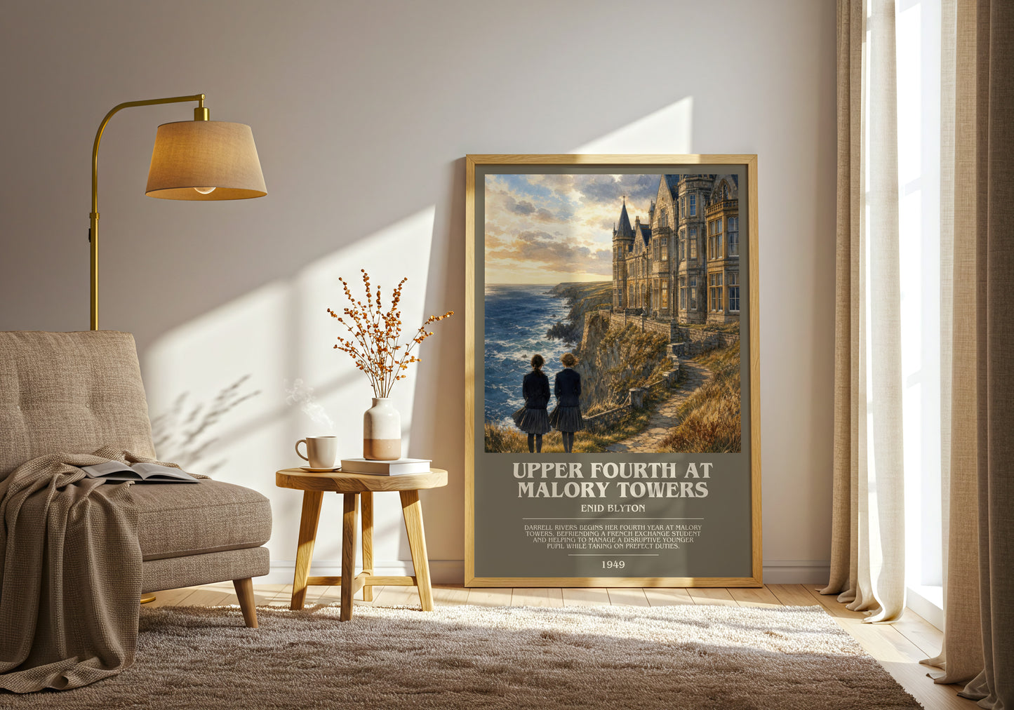 Upper Fourth At Malory Towers bookish print on bookshelf – Enid Blyton fan gift