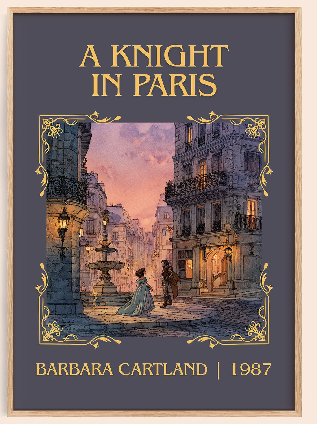 A Knight in Paris classic book art book poster by Barbara Cartland – framed literary art print