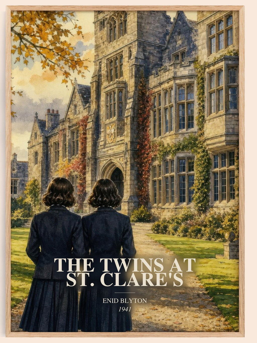 The Twins At St. Clare'S watercolour book poster by Enid Blyton – framed literary art print
