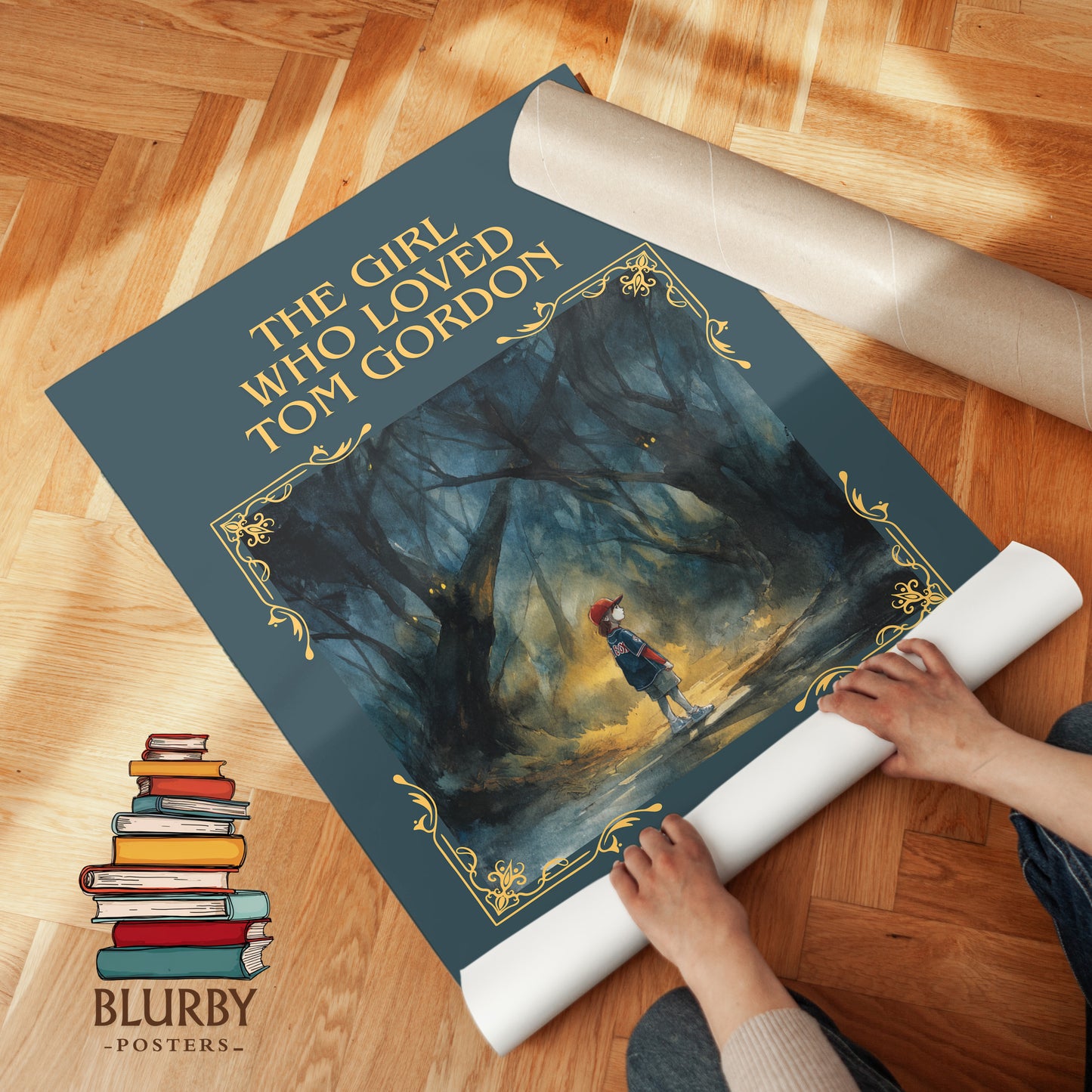 The Girl Who Loved Tom Gordon classic book art print on bookshelf – Stephen King fan gift