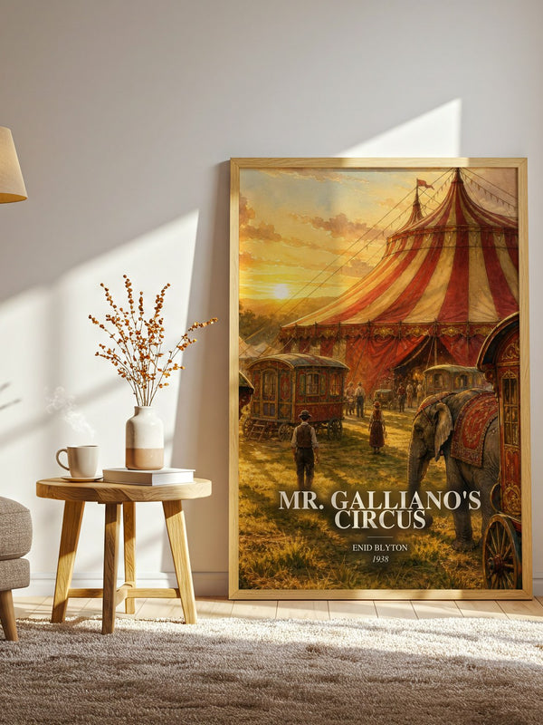 Mr. Galliano'S Circus watercolour print in frame leaning in hallway – childrens wall art