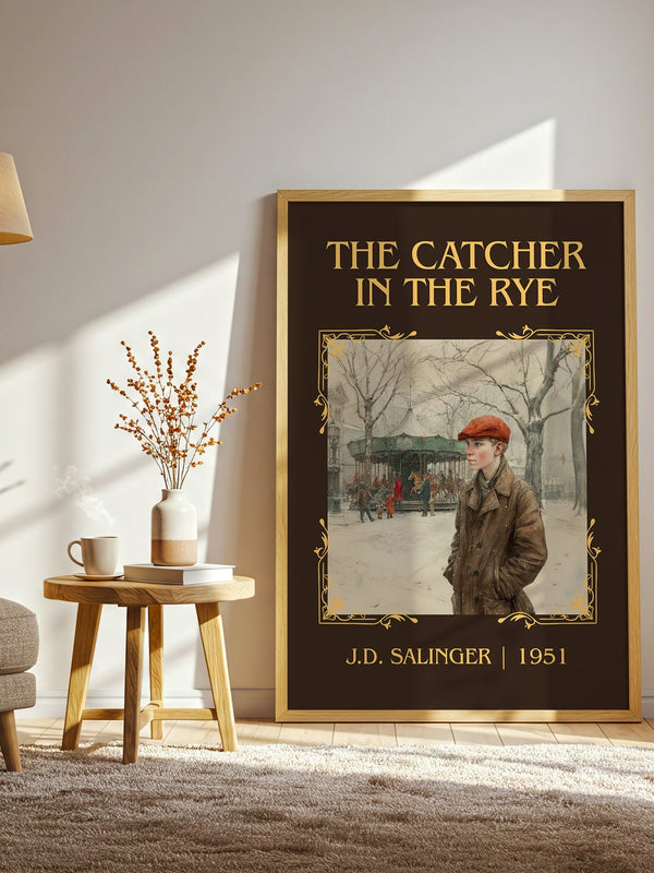 The Catcher in the Rye classic book art print in frame leaning in hallway – coming of age wall art