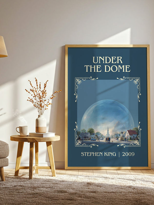 Under the Dome classic book art print in frame leaning in hallway – thriller wall art