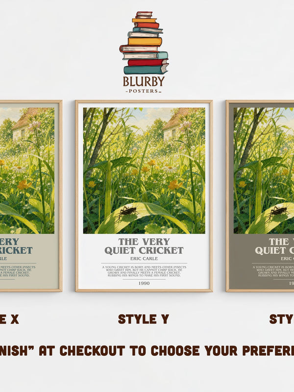 The Very Quiet Cricket bookish print in frame leaning in hallway – childrens wall art