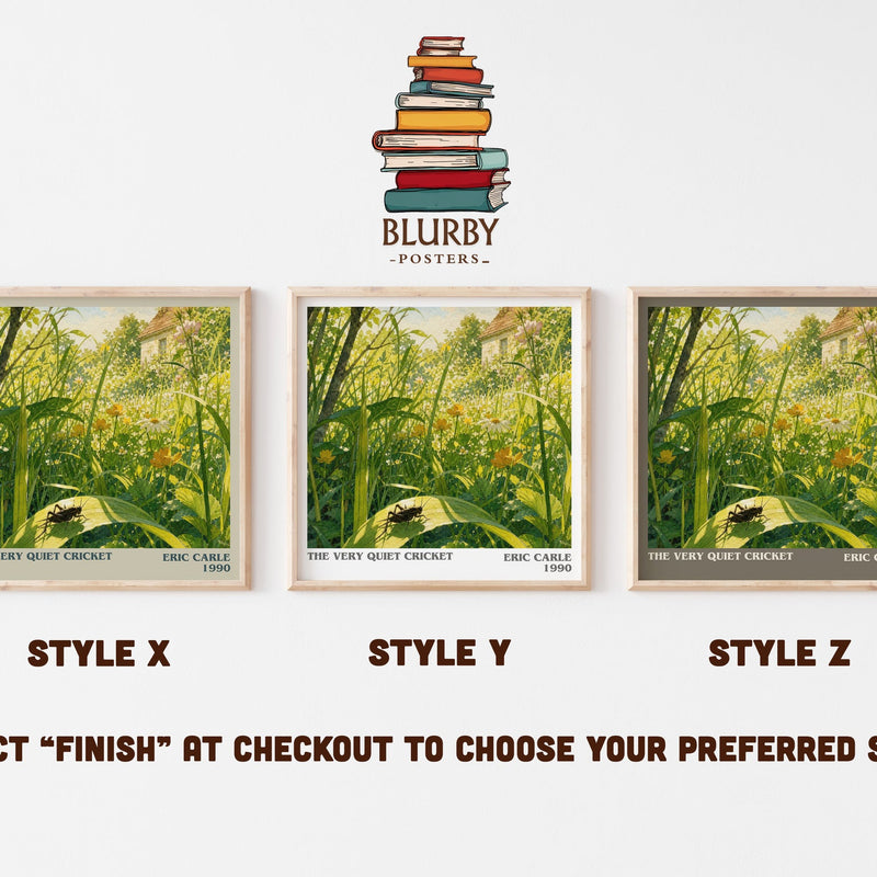 The Very Quiet Cricket literary print in frame leaning in hallway – childrens wall art