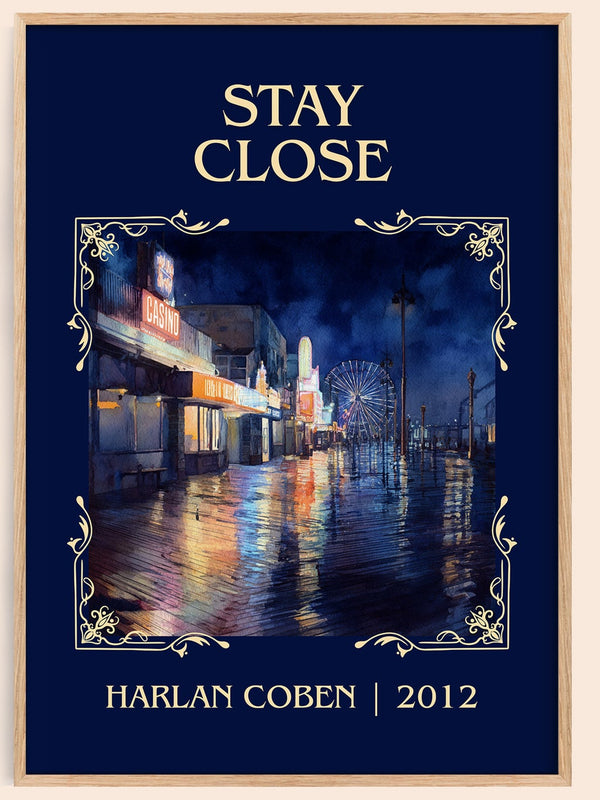 Stay Close classic book art book poster by Harlan Coben – framed literary art print