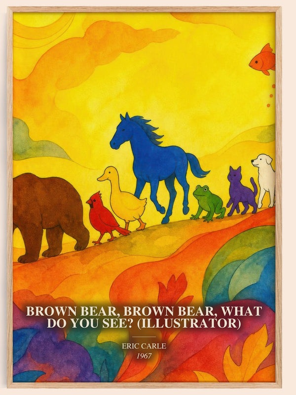 Brown Bear, Brown Bear, What Do You See? (Illustrator) watercolour book poster by Eric Carle – framed literary art print