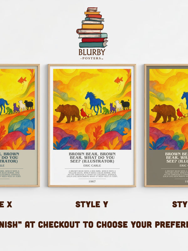 Brown Bear, Brown Bear, What Do You See? (Illustrator) bookish print in frame leaning in hallway – childrens wall art